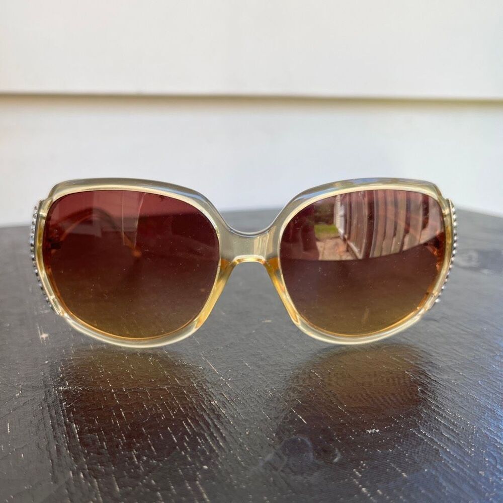 VTG Y2K Fossil Rhinestone Oversized Sunglasses Amber Brown Gradient Lens